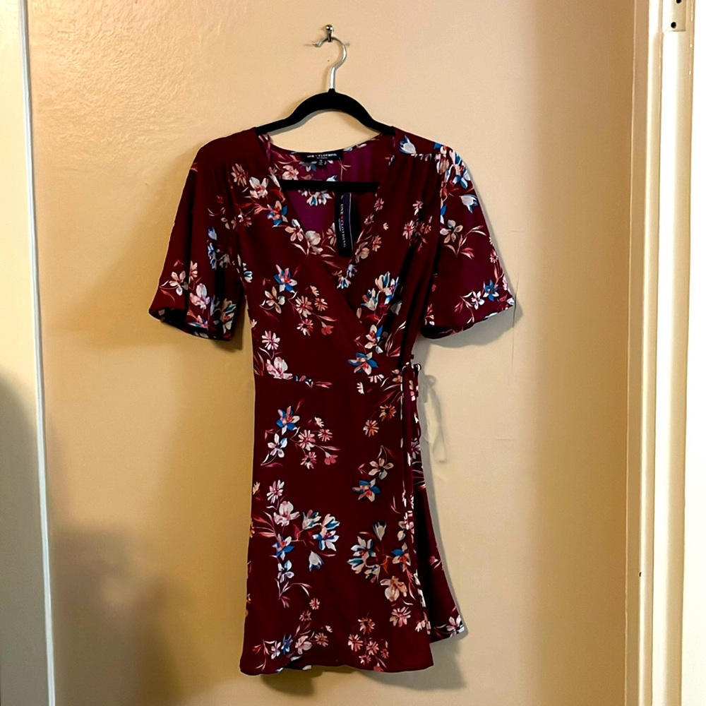 NWT One Clothing Magenta Floral Print Wrap Dress S